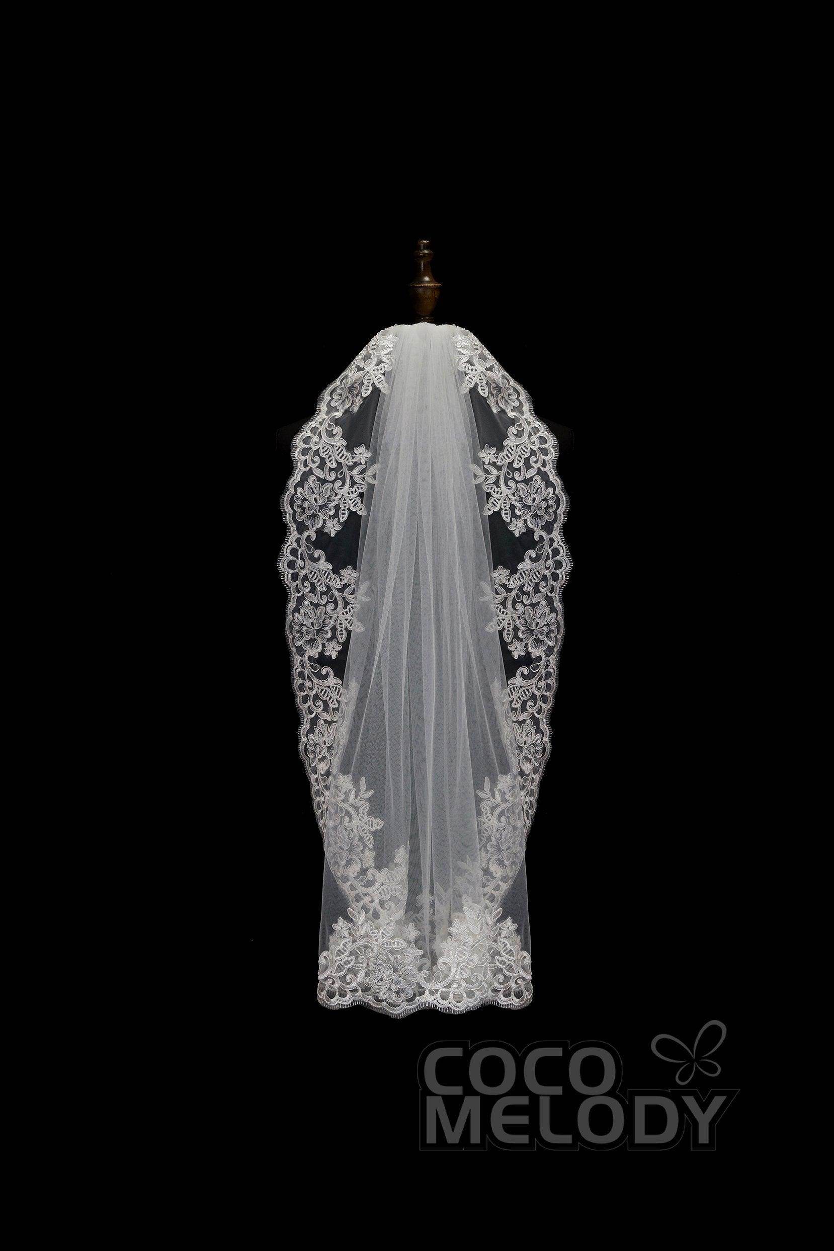 One-tier Lace Edge Tulle Hip Veils with Appliques AV180006 - COCOMELODY